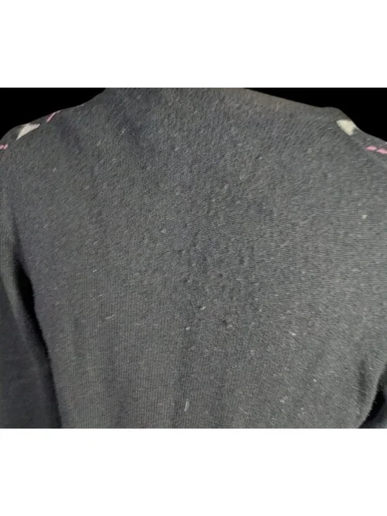 Preppy J.Crew Vintage Womens Cashmere Argyle Cardigan Sweater - Black/Gray/Pink - Picture 5 of 10